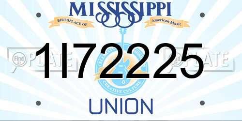 1I72225 Mississippi License Plate