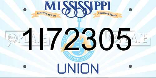 1I72305 Mississippi License Plate