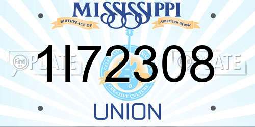 1I72308 Mississippi License Plate
