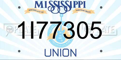 1I77305 Mississippi License Plate