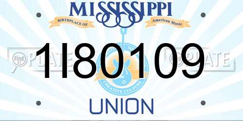 1I80109 Mississippi License Plate