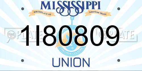 1I80809 Mississippi License Plate