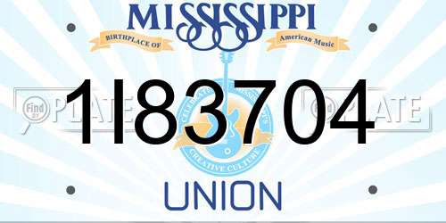 1I83704 Mississippi License Plate