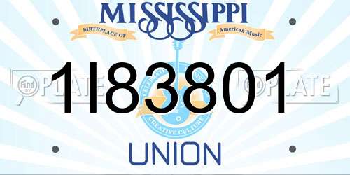 1I83801 Mississippi License Plate