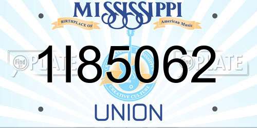 1I85062 Mississippi License Plate