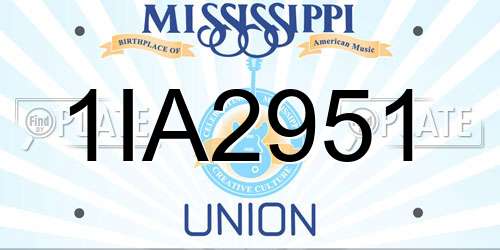 1IA2951 Mississippi License Plate