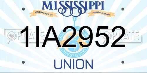 1IA2952 Mississippi License Plate