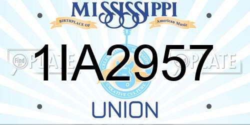 1IA2957 Mississippi License Plate