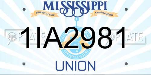 1IA2981 Mississippi License Plate