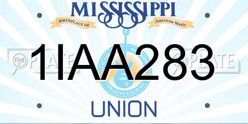1IAA283 Mississippi License Plate