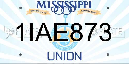 1IAE873 Mississippi License Plate