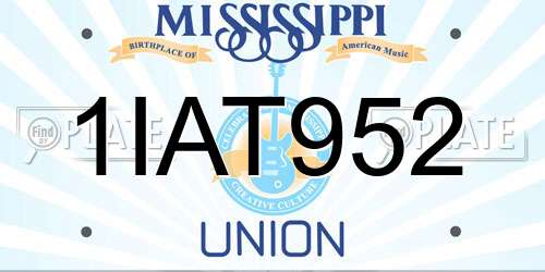 1IAT952 Mississippi License Plate