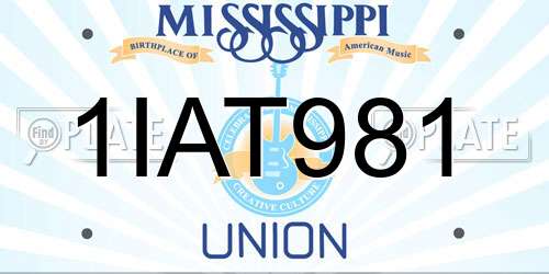 1IAT981 Mississippi License Plate