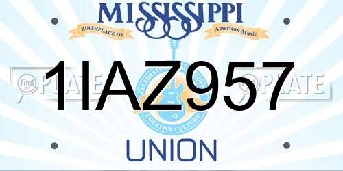 1IAZ957 Mississippi License Plate
