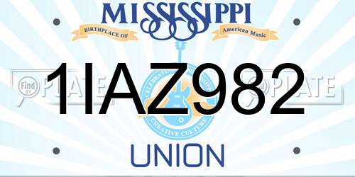 1IAZ982 Mississippi License Plate