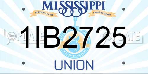 1IB2725 Mississippi License Plate