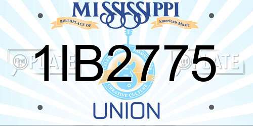 1IB2775 Mississippi License Plate