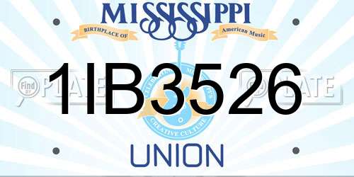 1IB3526 Mississippi License Plate