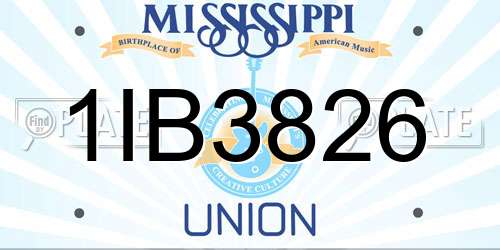 1IB3826 Mississippi License Plate