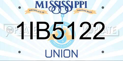 1IB5122 Mississippi License Plate