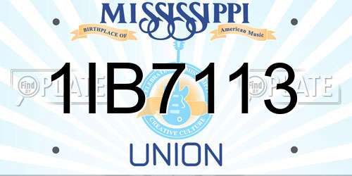 1IB7113 Mississippi License Plate
