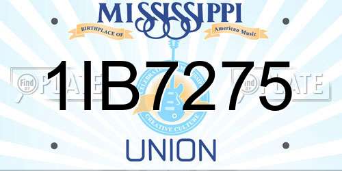 1IB7275 Mississippi License Plate