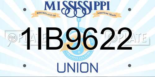 1IB9622 Mississippi License Plate