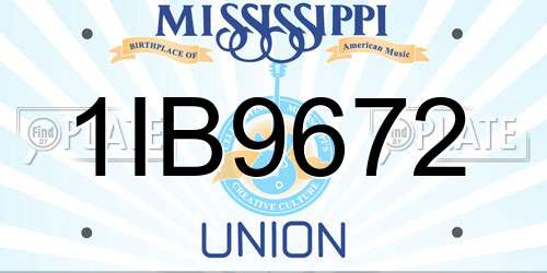 1IB9672 Mississippi License Plate