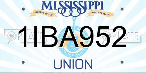 1IBA952 Mississippi License Plate