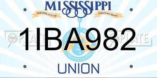 1IBA982 Mississippi License Plate