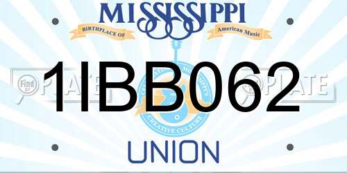 1IBB062 Mississippi License Plate