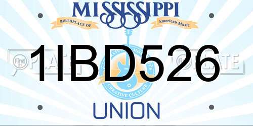 1IBD526 Mississippi License Plate
