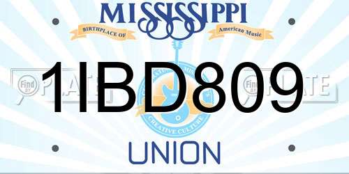 1IBD809 Mississippi License Plate