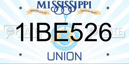 1IBE526 Mississippi License Plate