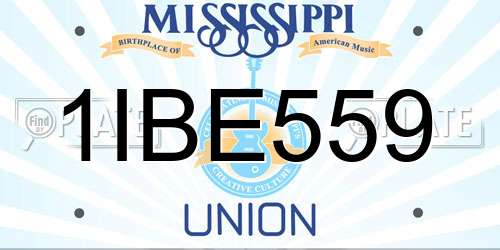 1IBE559 Mississippi License Plate
