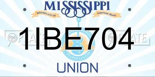 1IBE704 Mississippi License Plate