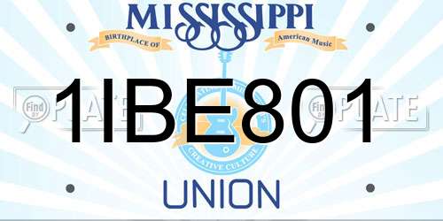 1IBE801 Mississippi License Plate