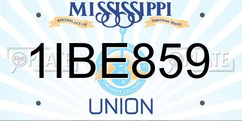 1IBE859 Mississippi License Plate