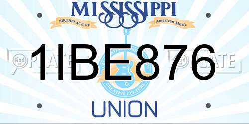 1IBE876 Mississippi License Plate