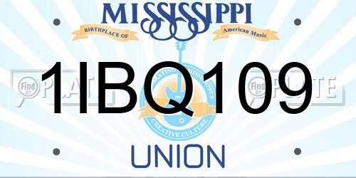 1IBQ109 Mississippi License Plate