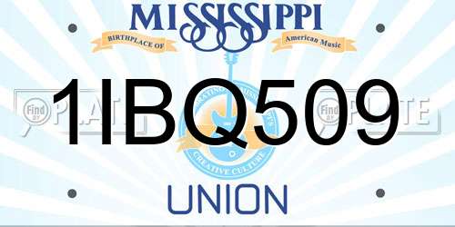 1IBQ509 Mississippi License Plate