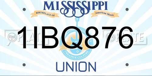 1IBQ876 Mississippi License Plate