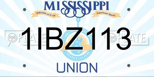 1IBZ113 Mississippi License Plate