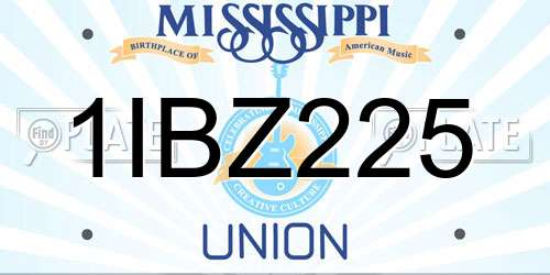 1IBZ225 Mississippi License Plate