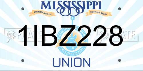 1IBZ228 Mississippi License Plate