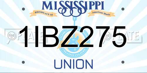 1IBZ275 Mississippi License Plate