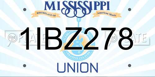 1IBZ278 Mississippi License Plate