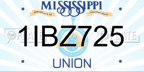 1IBZ725 Mississippi License Plate