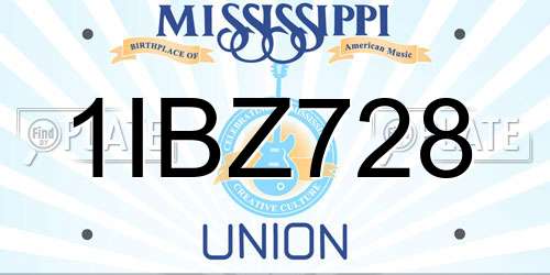 1IBZ728 Mississippi License Plate