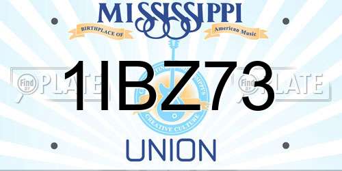 1IBZ73 Mississippi License Plate